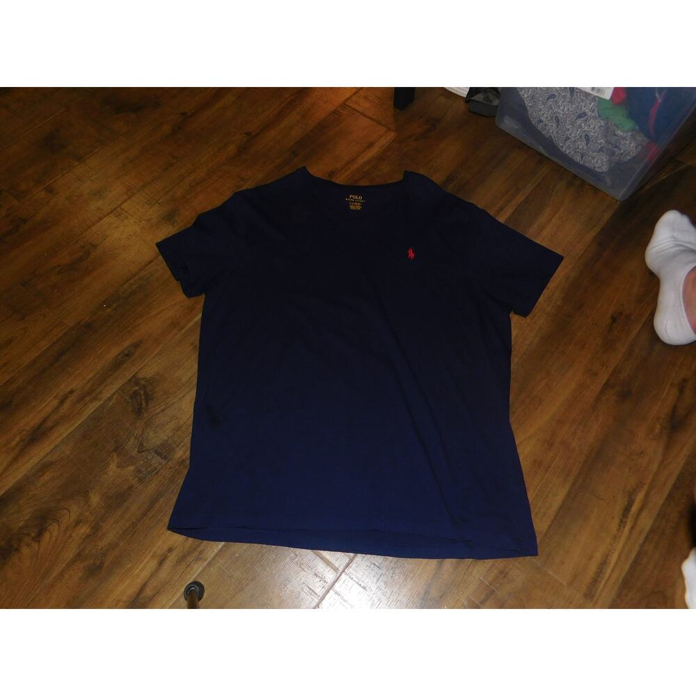 Mens T-Shirt V-Neck Polo by Ralph Lauren Navy Blue Large